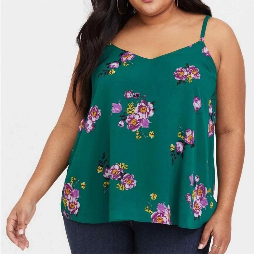TORRID Feminine Western Boho Y2K Sophie Cami Tank Top Plus Floral Green 2X 18 20